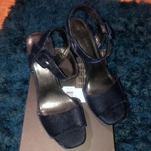 Velvet dark blue platform 5” heel